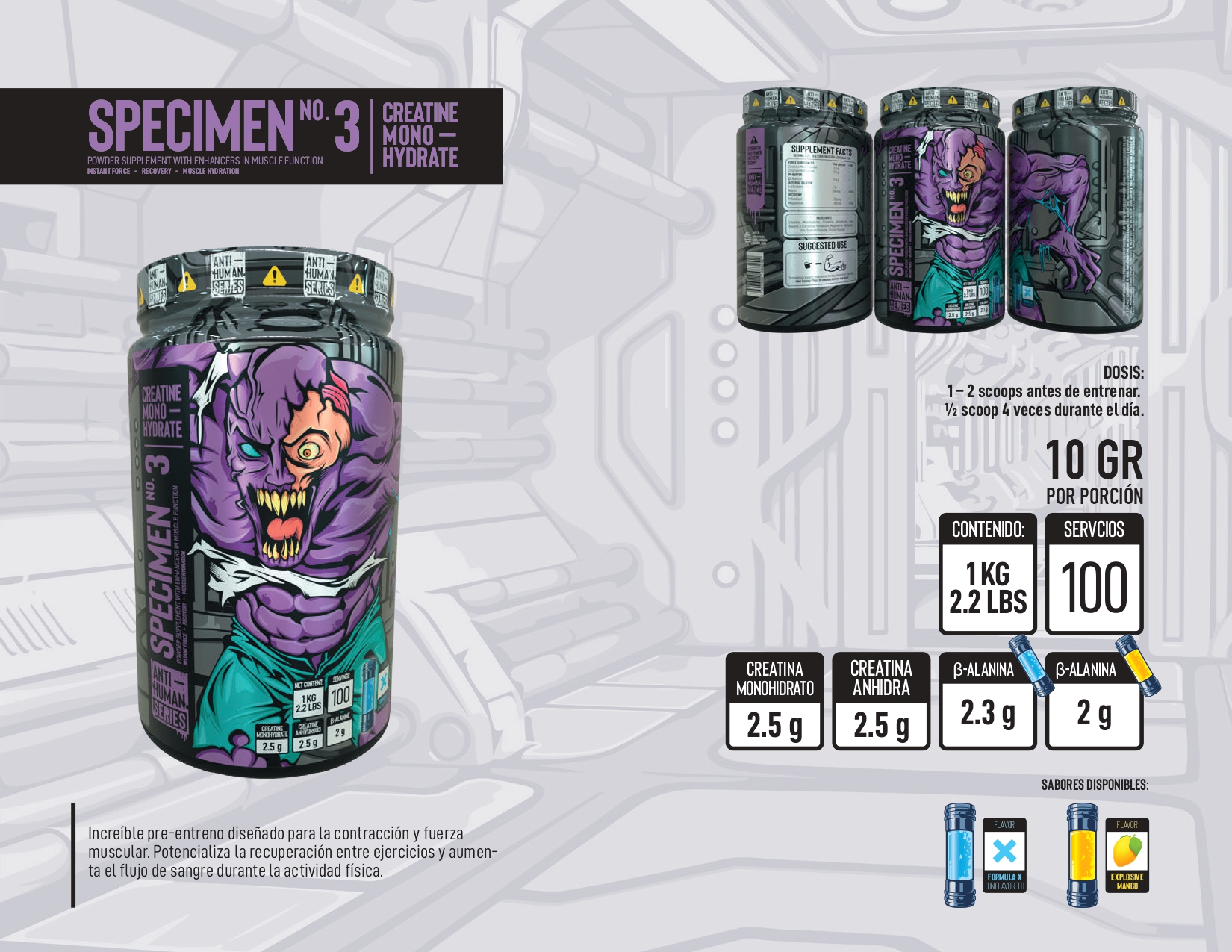 SPECIMEN NO° 3 POWDER SUPPLEMENT WITH ENHANCERS IN MUSCLE FUNCTION - Imagen 2